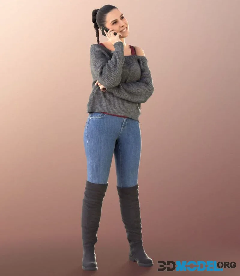 Casual Woman Talking On Phone low-poly (PBR)