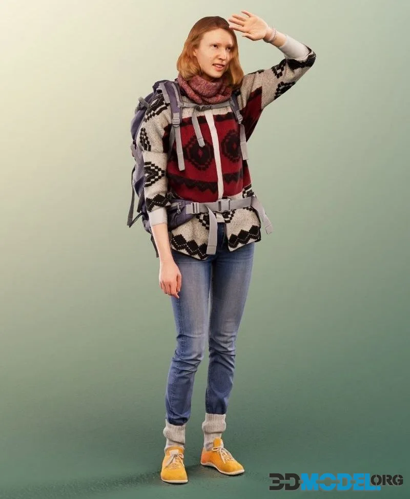 Casual Woman With Backpack low-poly (PBR)