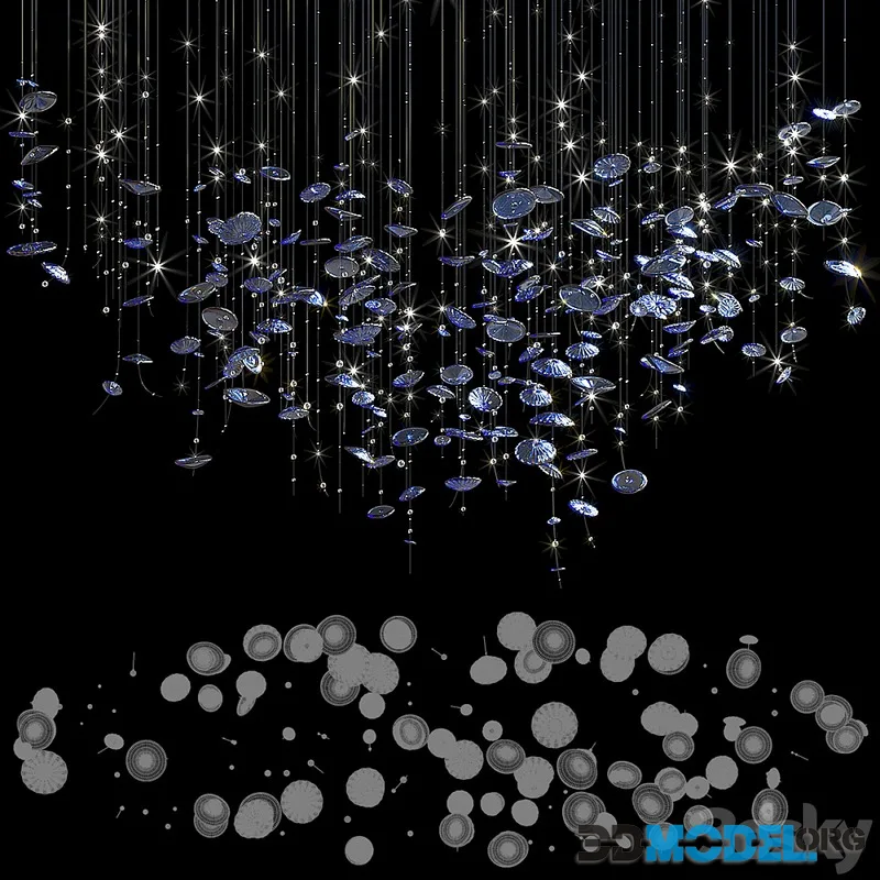 Chandelier Light Vargov - Fiber (Mix of glass hangers on fiber optic threads with notches)