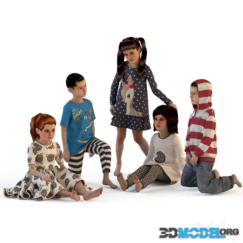 Children (3 girls, 2 boys) - a group of children dressed in different positions