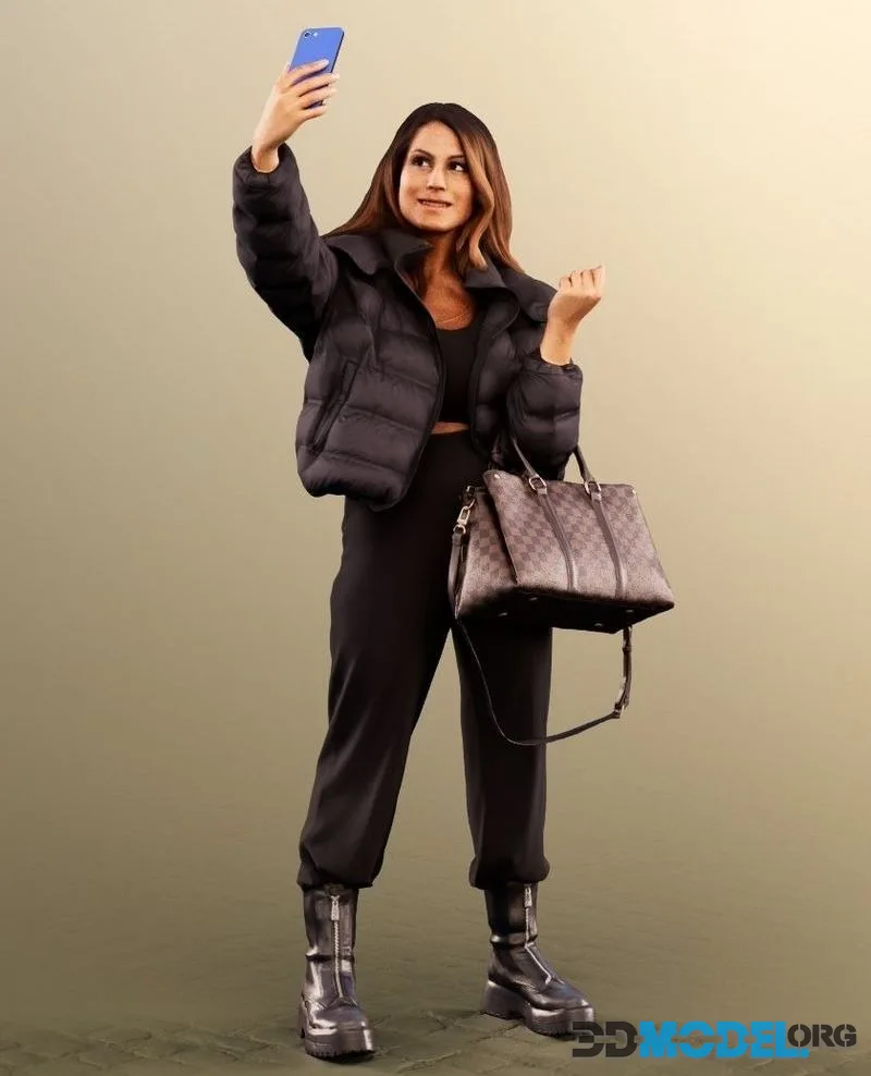 Colored Woman Taking A Selfi With Bag low-poly (PBR)