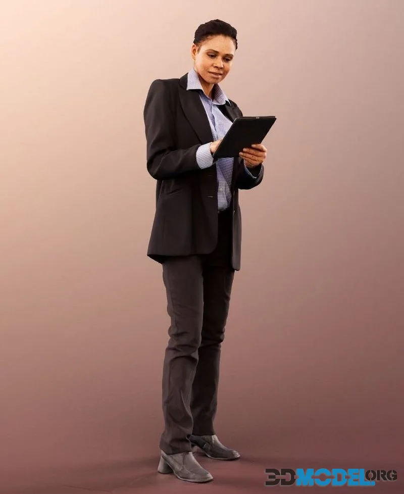 Coloured Business Woman Writing On Tablet low-poly (PBR)