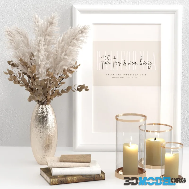 Decorative set (bouquet, books, candles)