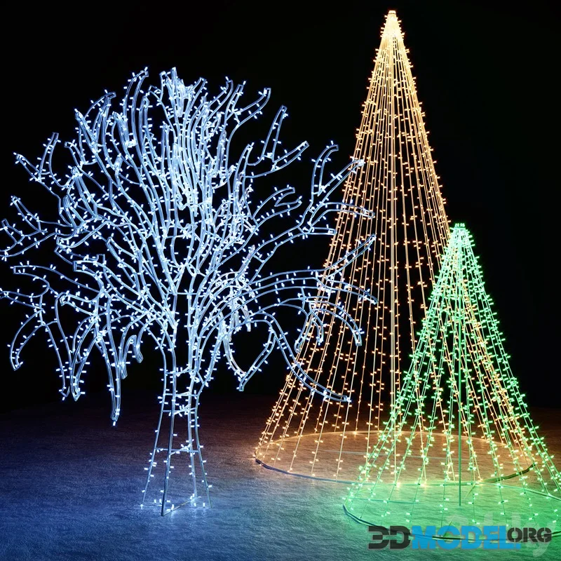 Decorative trees from a metal frame and garlands