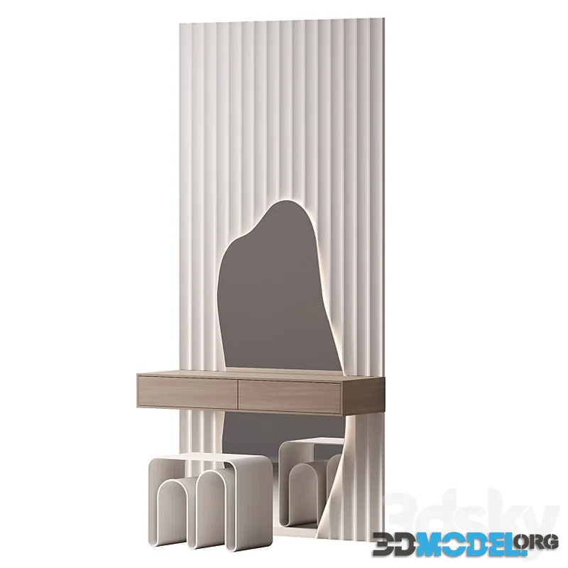 Dressing table with curved mirror and Pouf EBURET