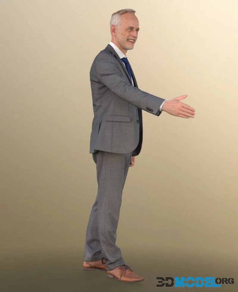 Elderly business man grey suit handshake low-poly (PBR)
