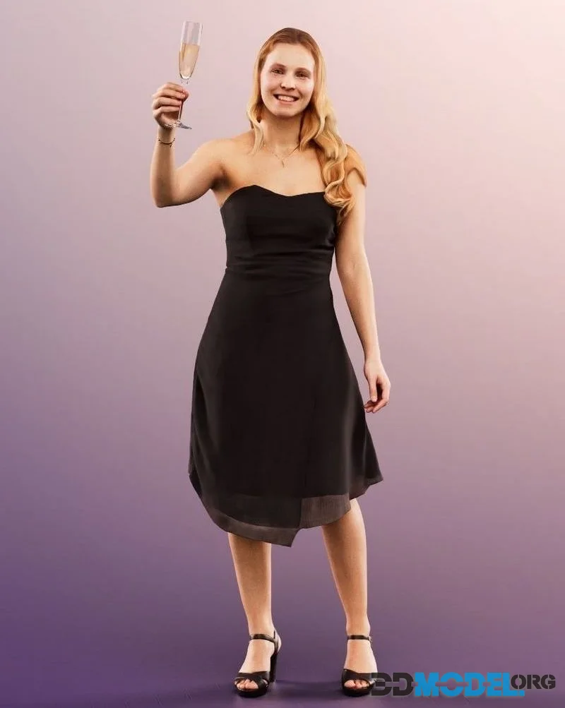 Elegant woman party champagne black dress (PBR)