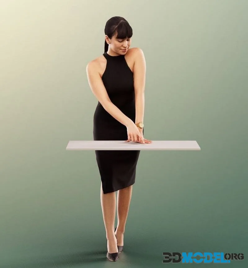 Elegant Woman Pointing On Table low-poly (PBR)