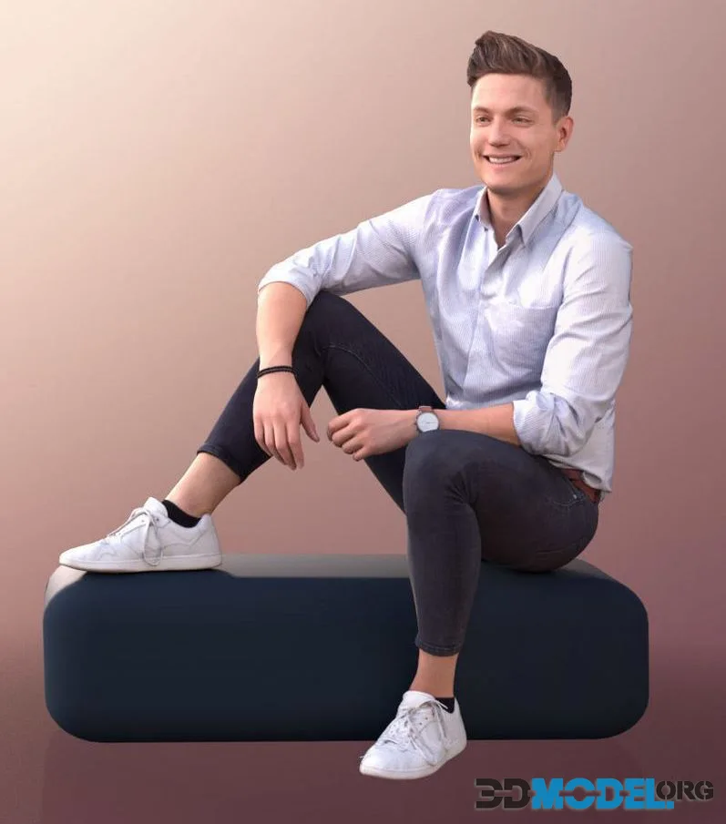 Elegant young Man Sitting low-poly (PBR)