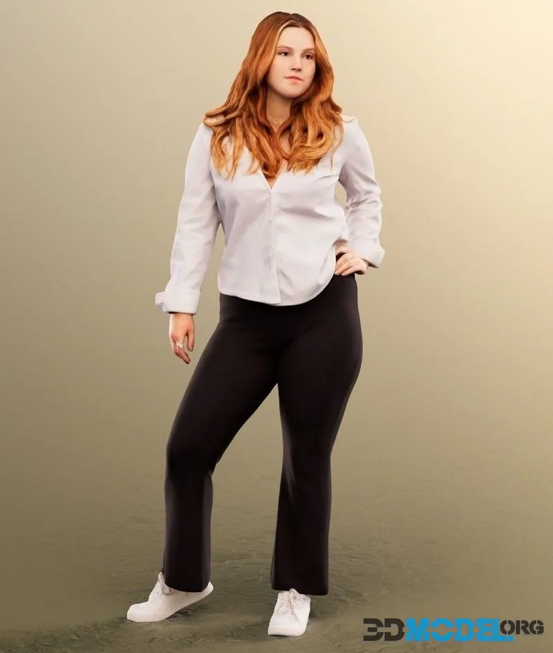 Elegant Young Woman Standing low-poly (PBR)