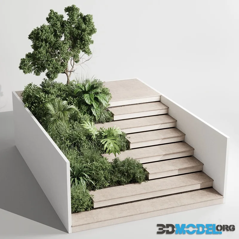 Entrance and exit stairs with furniture and garden 03