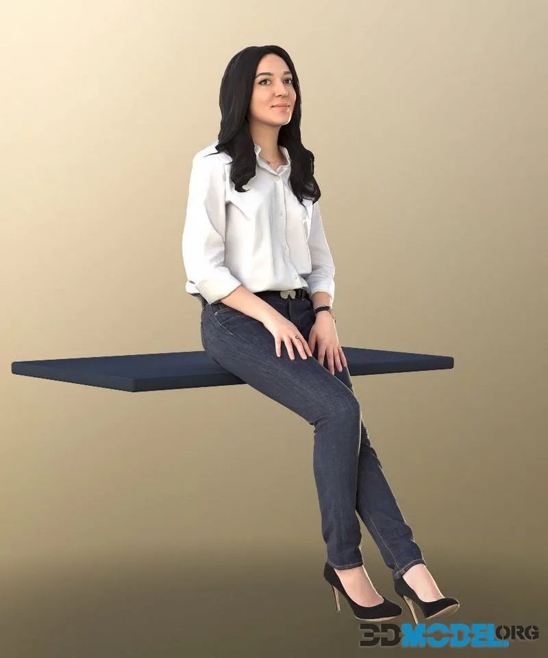 Female Office Worker Employee Sitting low-poly (PBR)