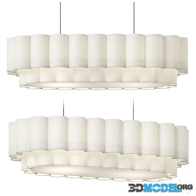 Folia - oval scalloped natural linen pendant