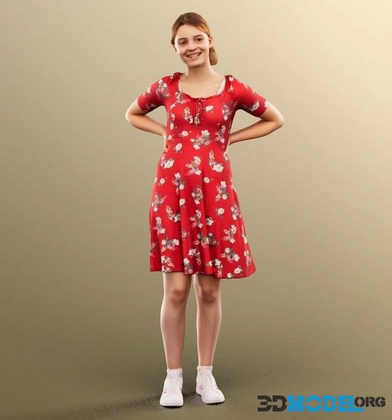 Girl Standing Hands On Hips low-poly (PBR)