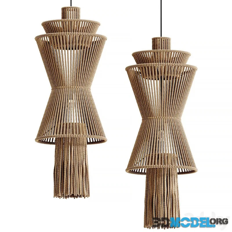 Hanging wicker lamp made of fringe threads 02
