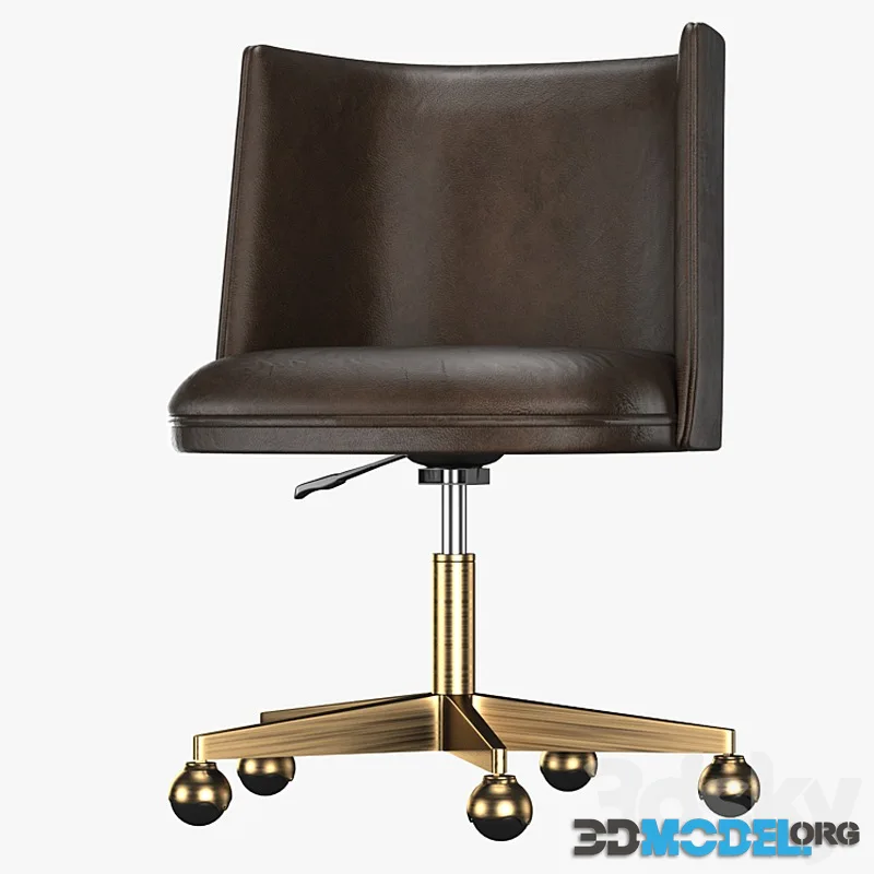 KINNEY LEATHER DESK CHAIR – ANTIQUED BRASS