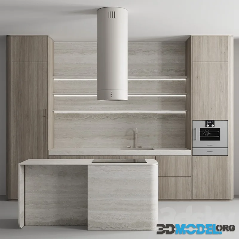 Kitchen №145 Wood and Travertine