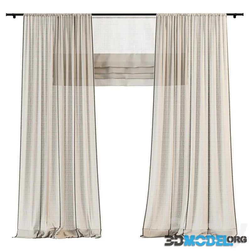 Linen curtains with contrast stitching