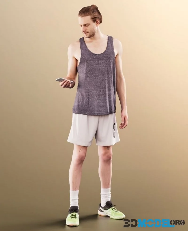 Man In Summer Outfit Checking His Phone low-poly (PBR)