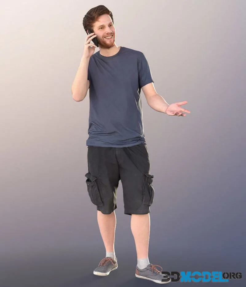 Man Standing Talking With Smartphone low-poly (PBR)