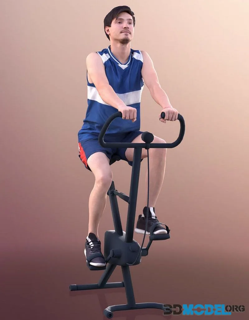 Man Training On Bike In Gym Cycle low-poly (PBR)