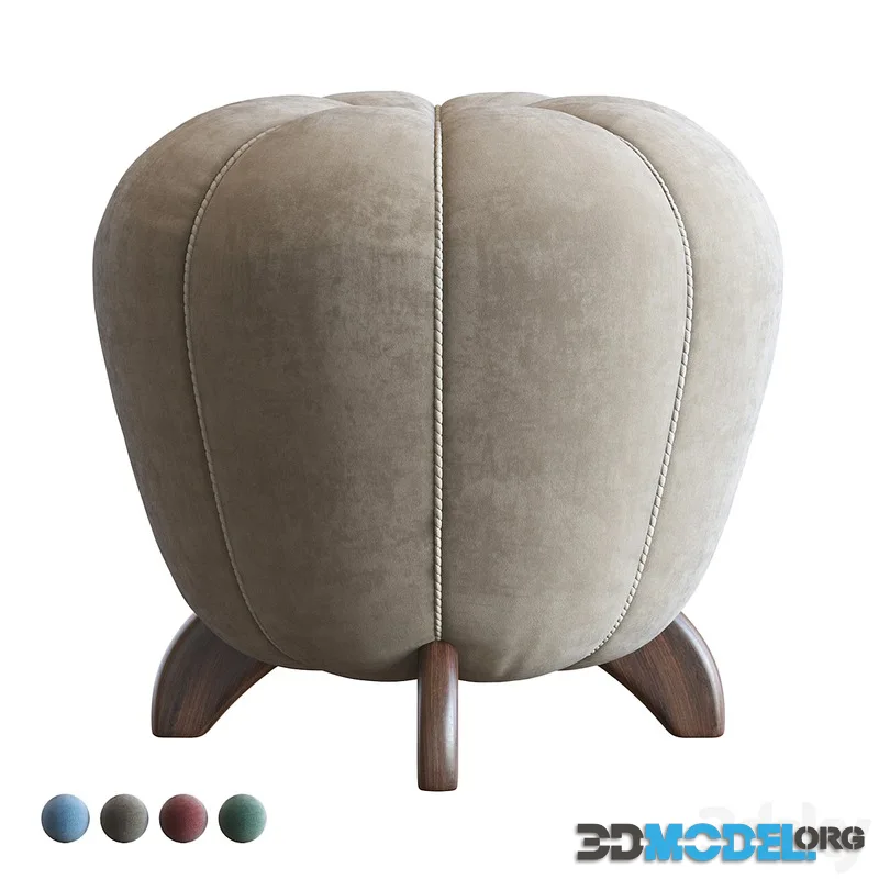 Pouf Ottoman Original Art Deco in Blue Velvet by Halabala, Czechoslovakia, 1930s
