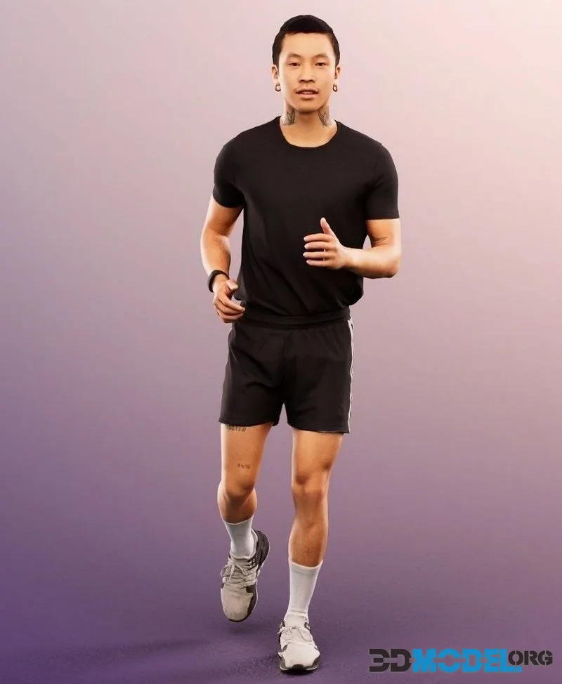 Running Asian Man low-poly (PBR)