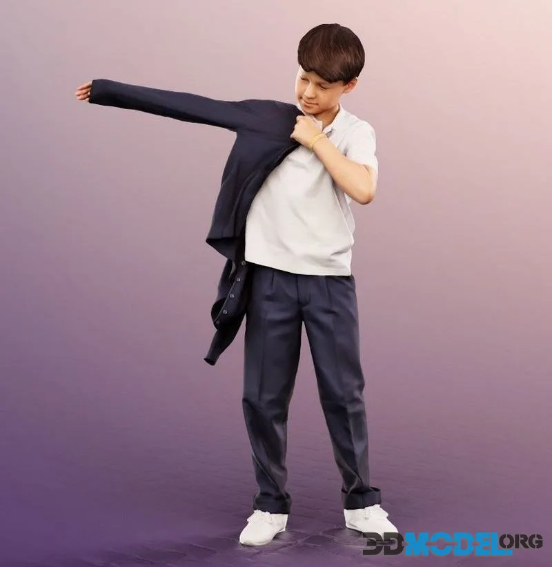 School Boy Putting On His Jacket low-poly (PBR)