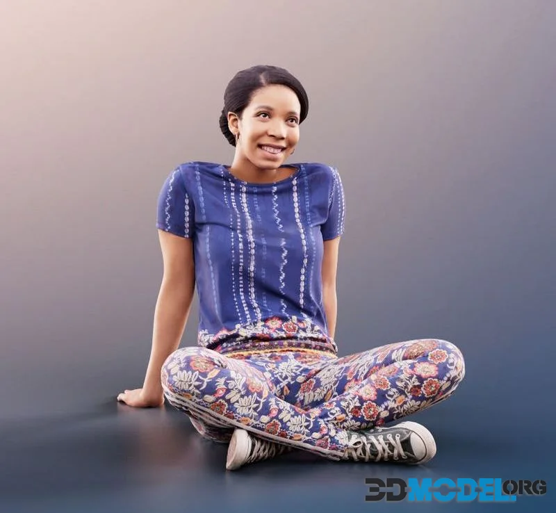 Sitting Black Woman In Pyjamas low-poly (PBR)
