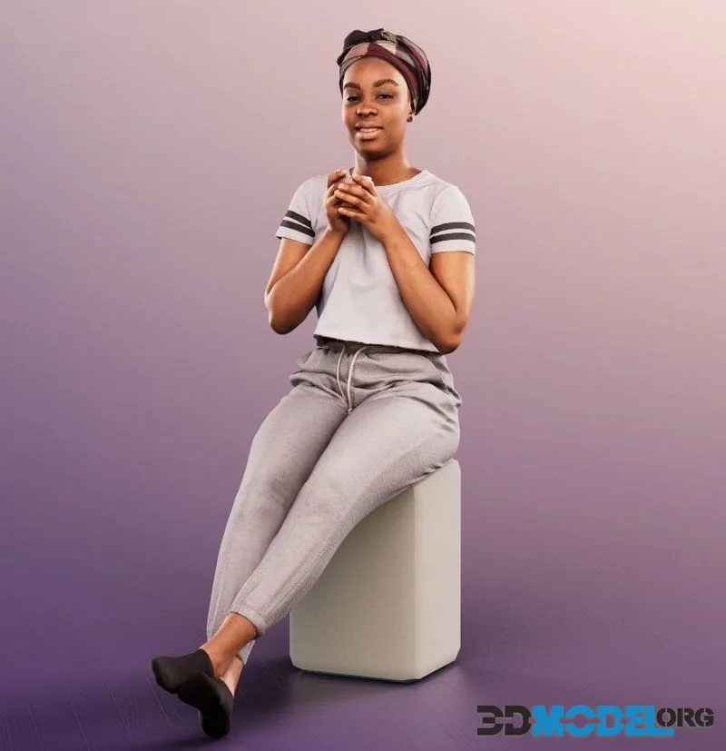 Sitting Black Woman With Cup low-poly (PBR)