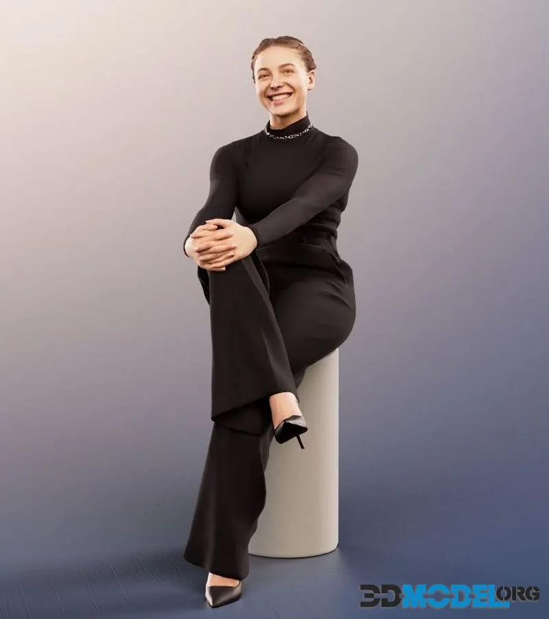 Sitting Elegant Woman Laughing low-poly (PBR)