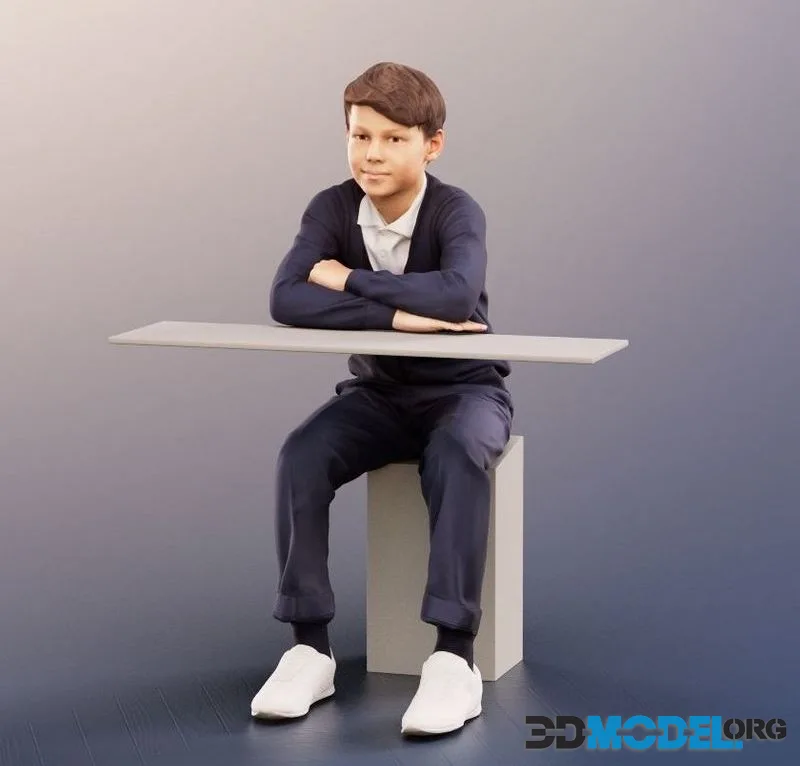 Sitting School Boy low-poly (PBR)