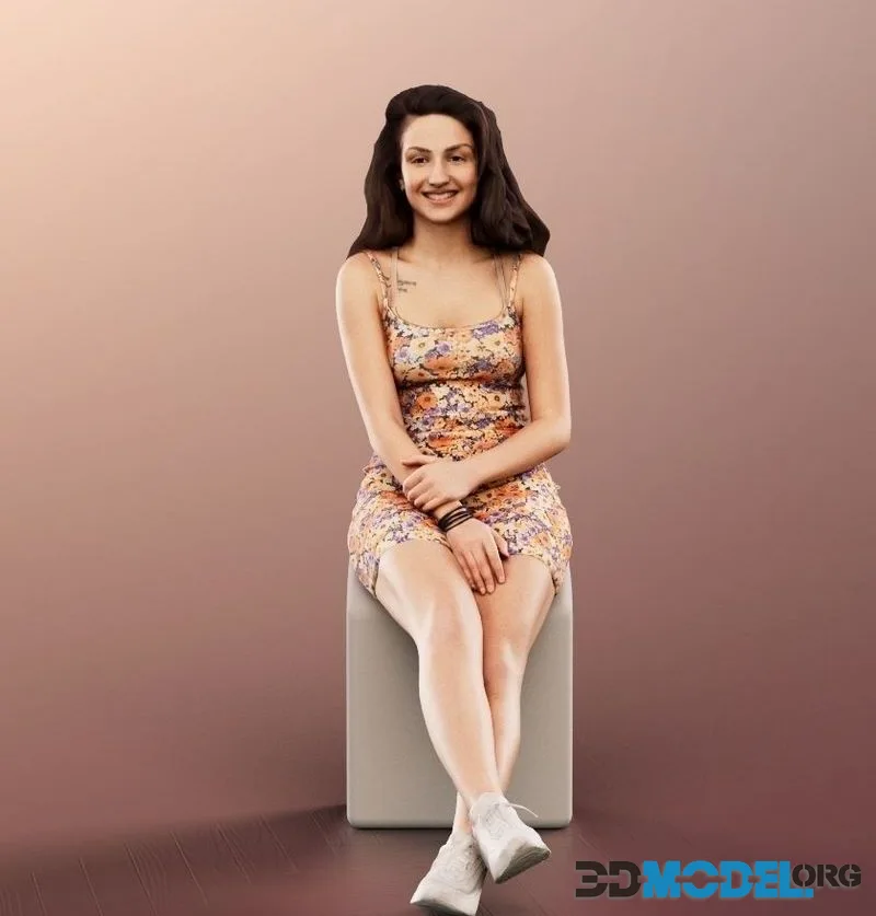 Sitting Young Woman In Summer Dress low-poly (PBR)