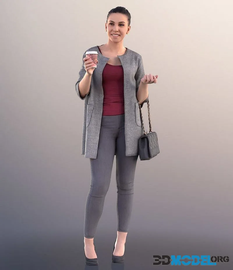 Smiling Woman With Purse And Coffee Talking (PBR)