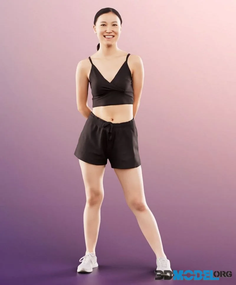 Sporty Asian Woman Standing low-poly (PBR)
