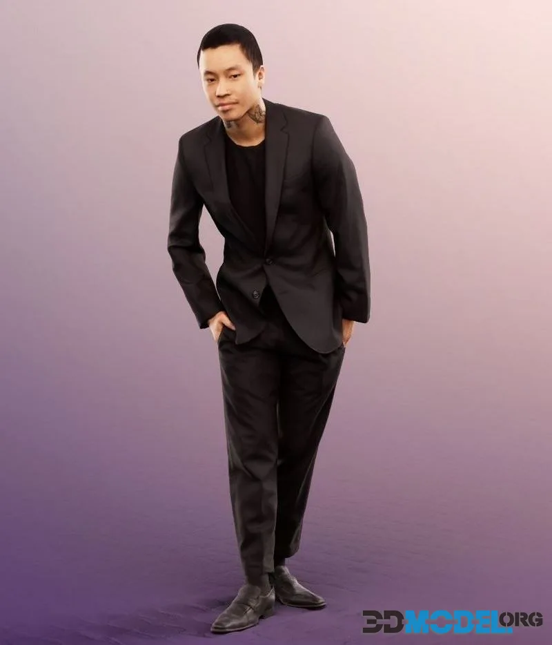 Standing Elegant Asian Man low-poly (PBR)