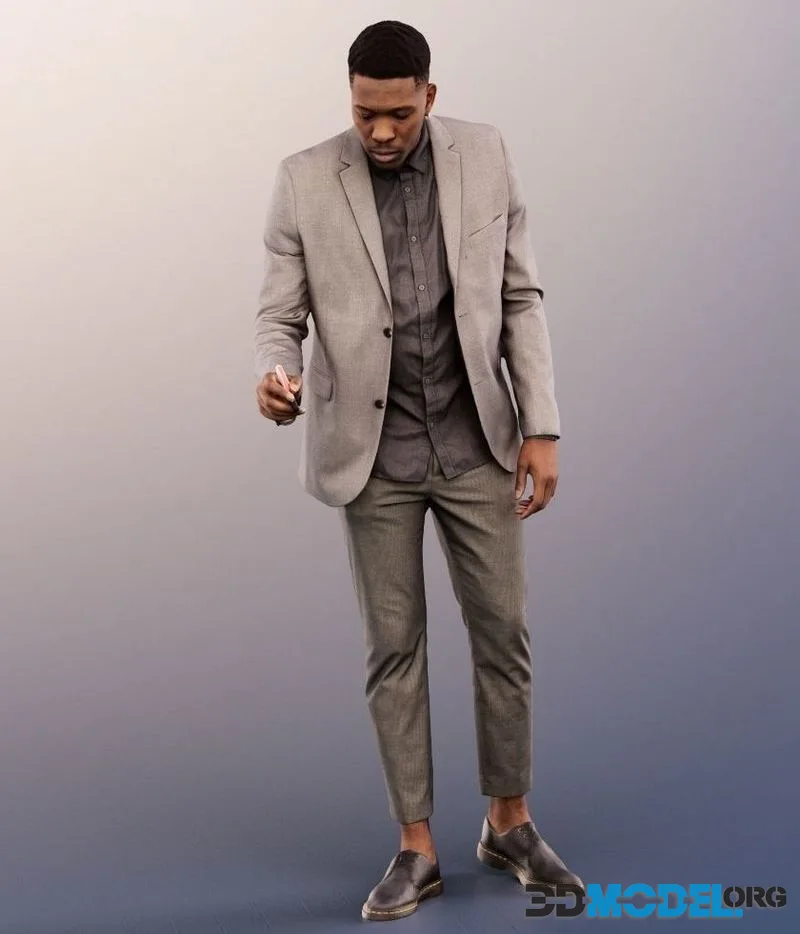Standing Elegant Black Man Writing low-poly (PBR)