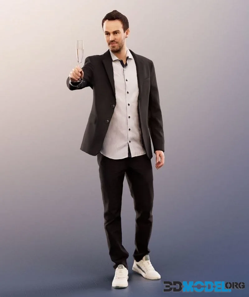 Standing Elegant Man Raising Glass low-poly (PBR)