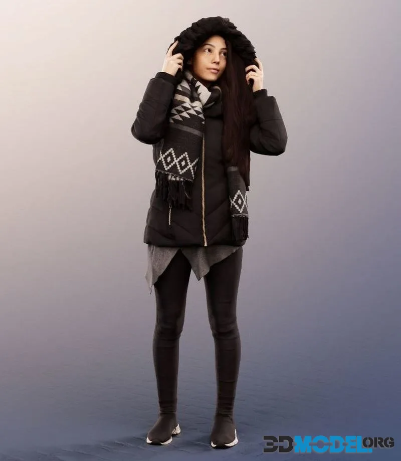 Standing Girl In Winter Outfit low-poly (PBR)