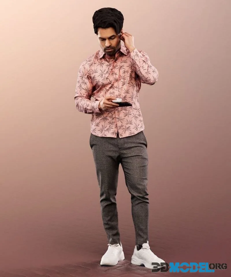 Standing Mediterranean Man With Phone low-poly (PBR)