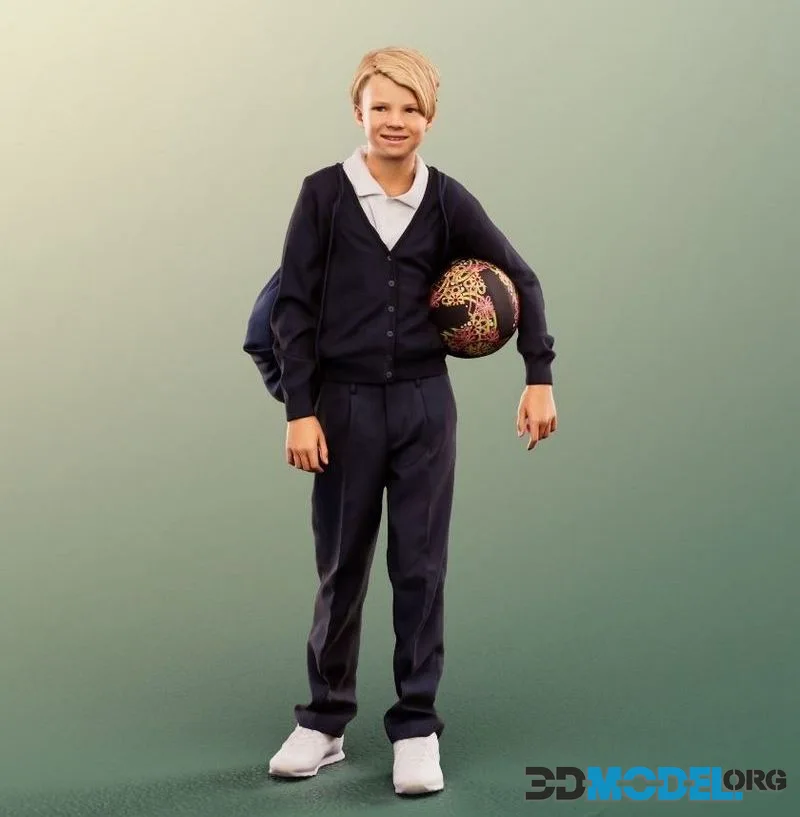 Standing Schoolboy With Ball low-poly (PBR)