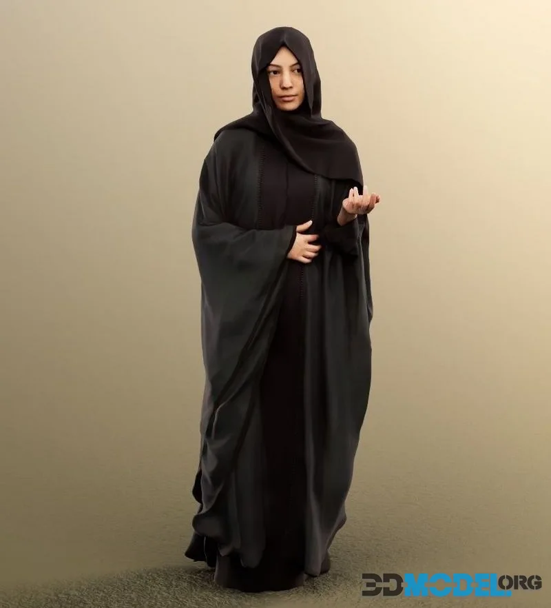 Standing Traditional Muslim Woman Talking low-poly (PBR)