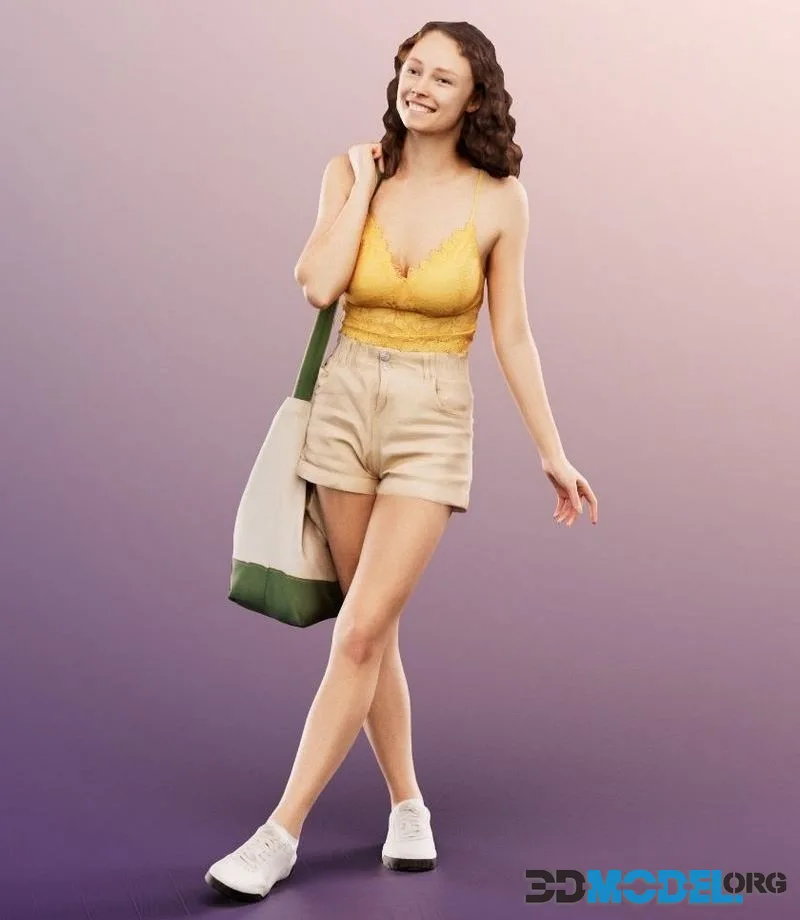 Standing Woman In Summer Outfit low-poly (PBR)