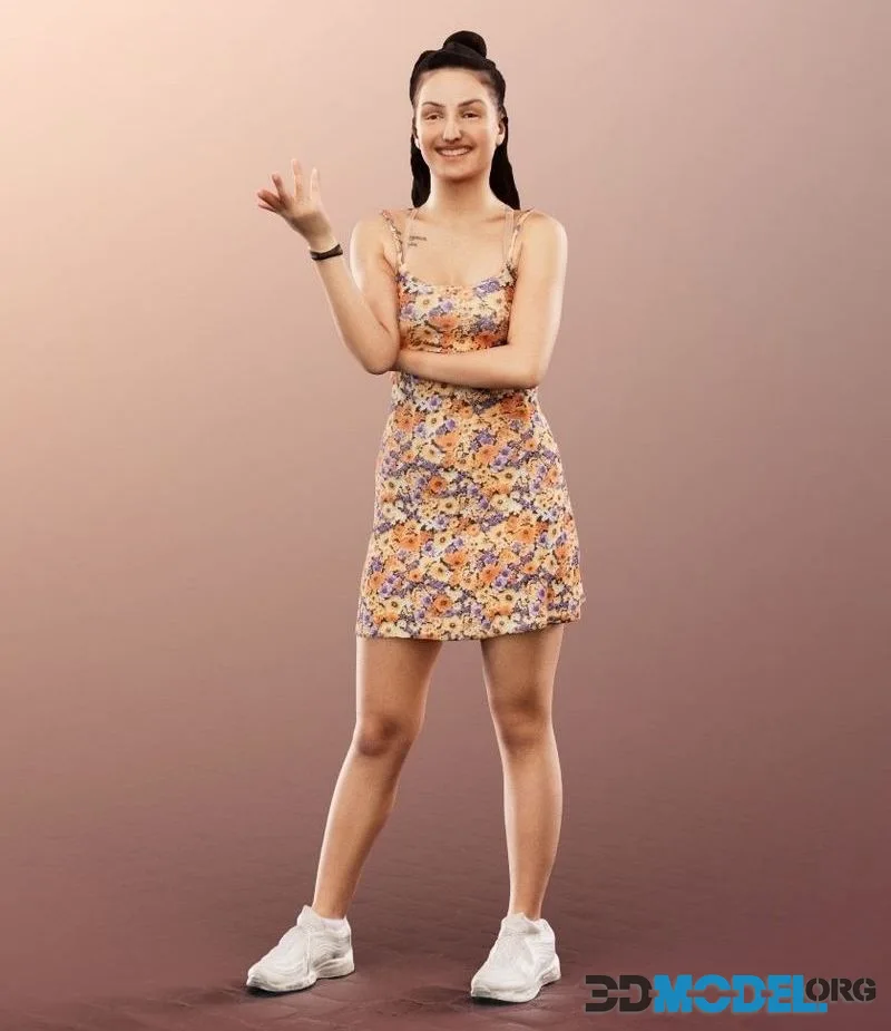 Standing Young Woman In Summer Dress Talking low-poly (PBR)