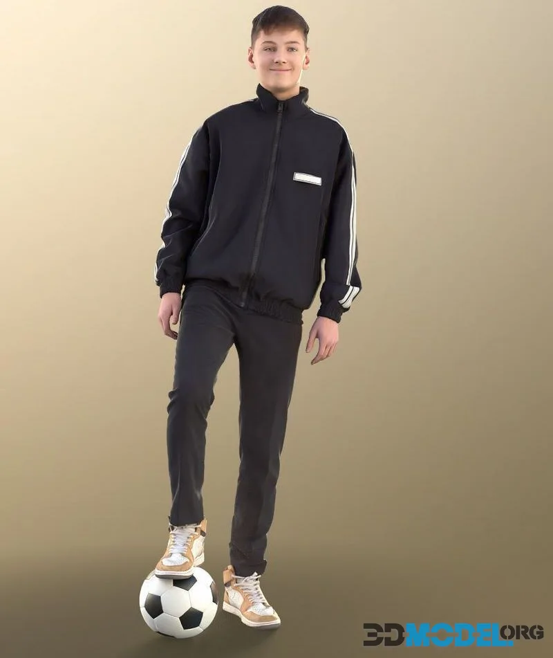 Teenage Boy Playing Soccer Standing With Ball low-poly (PBR)