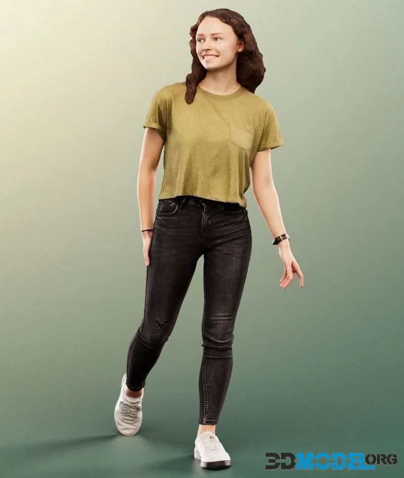 Walking Casual Young Woman low-poly (PBR)