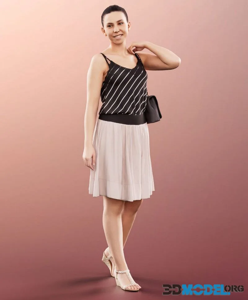 Walking Woman In Summer Outfit low-poly (PBR)