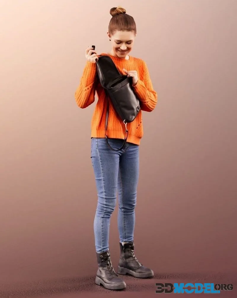 Woman In Casual Attire Opening Her Bag (PBR)