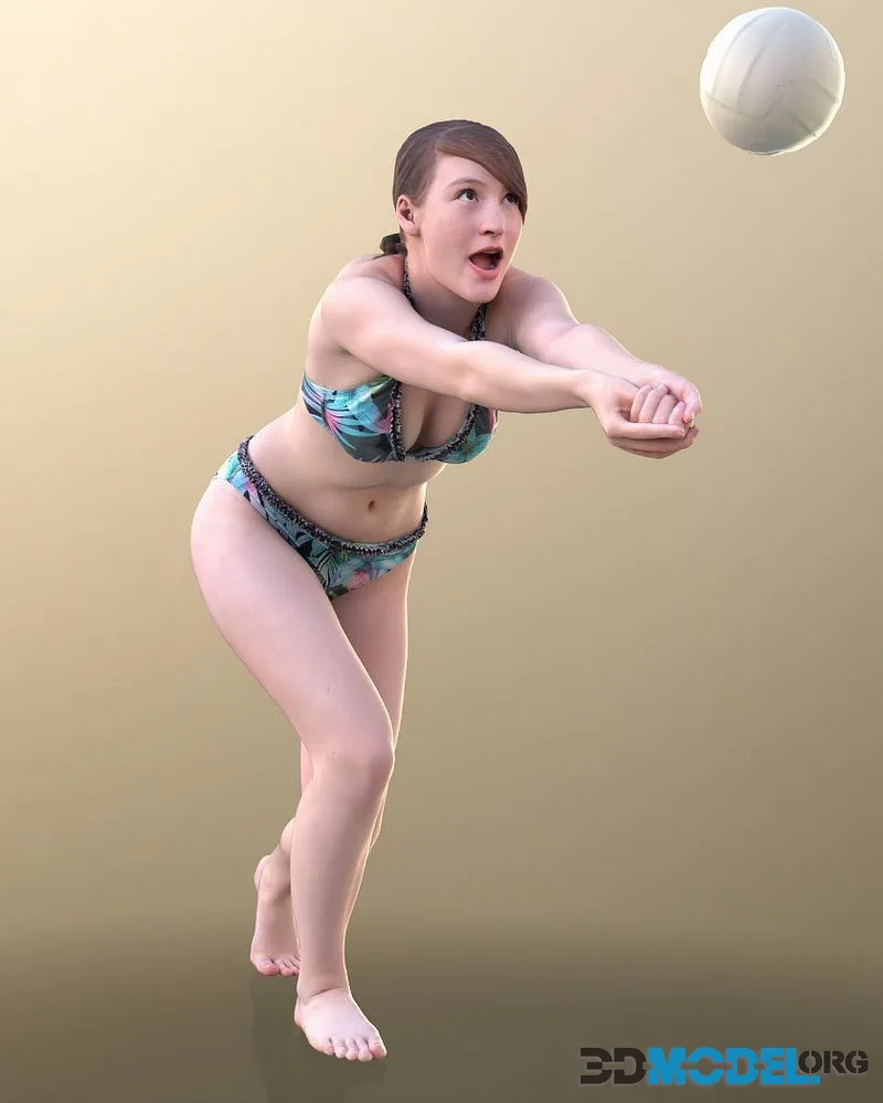 Woman Playing Beachvolleyball low-poly (PBR)