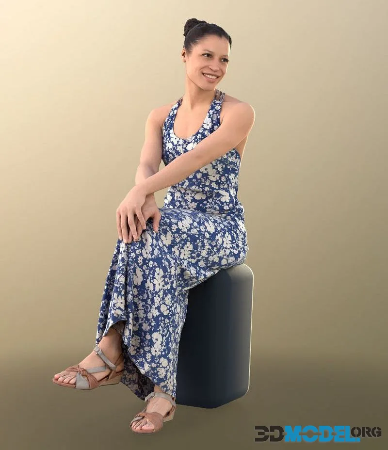 Woman Sitting In Dress low-poly (PBR)